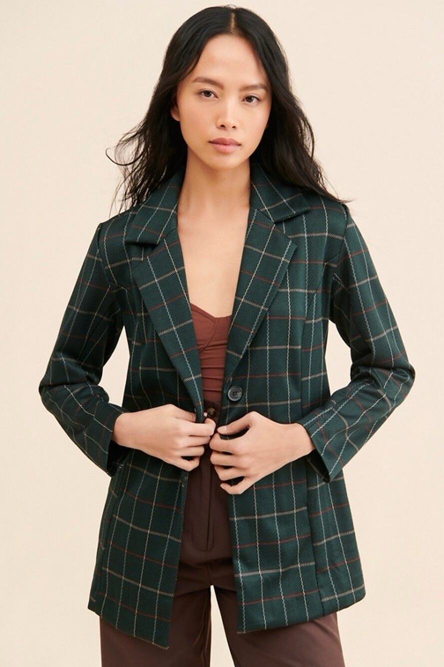 Avec Les Filles x Anthropologie Green Plaid Oversized Blazer Jacket Size XL EUC